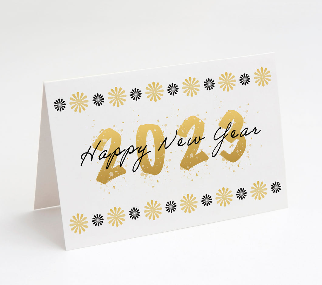 2023 Black & Gold Happy New Year Cards w/ White Envelopes (25 Count)