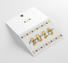 Load image into Gallery viewer, 2023 Black &amp; Gold Happy New Year Cards w/ White Envelopes (25 Count)
