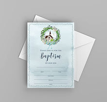 Load image into Gallery viewer, Boys Watercolor Baptism Invitations &amp; Thank You Cards w/ Envelopes, 25 Cards and 25 Envelopes in Each Pack
