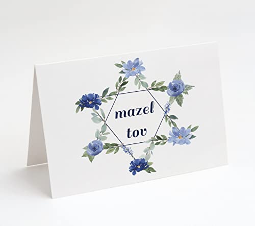 Blue Floral Mazel Tov Cards w/ White Envelopes, 25 Count, Made in the USA