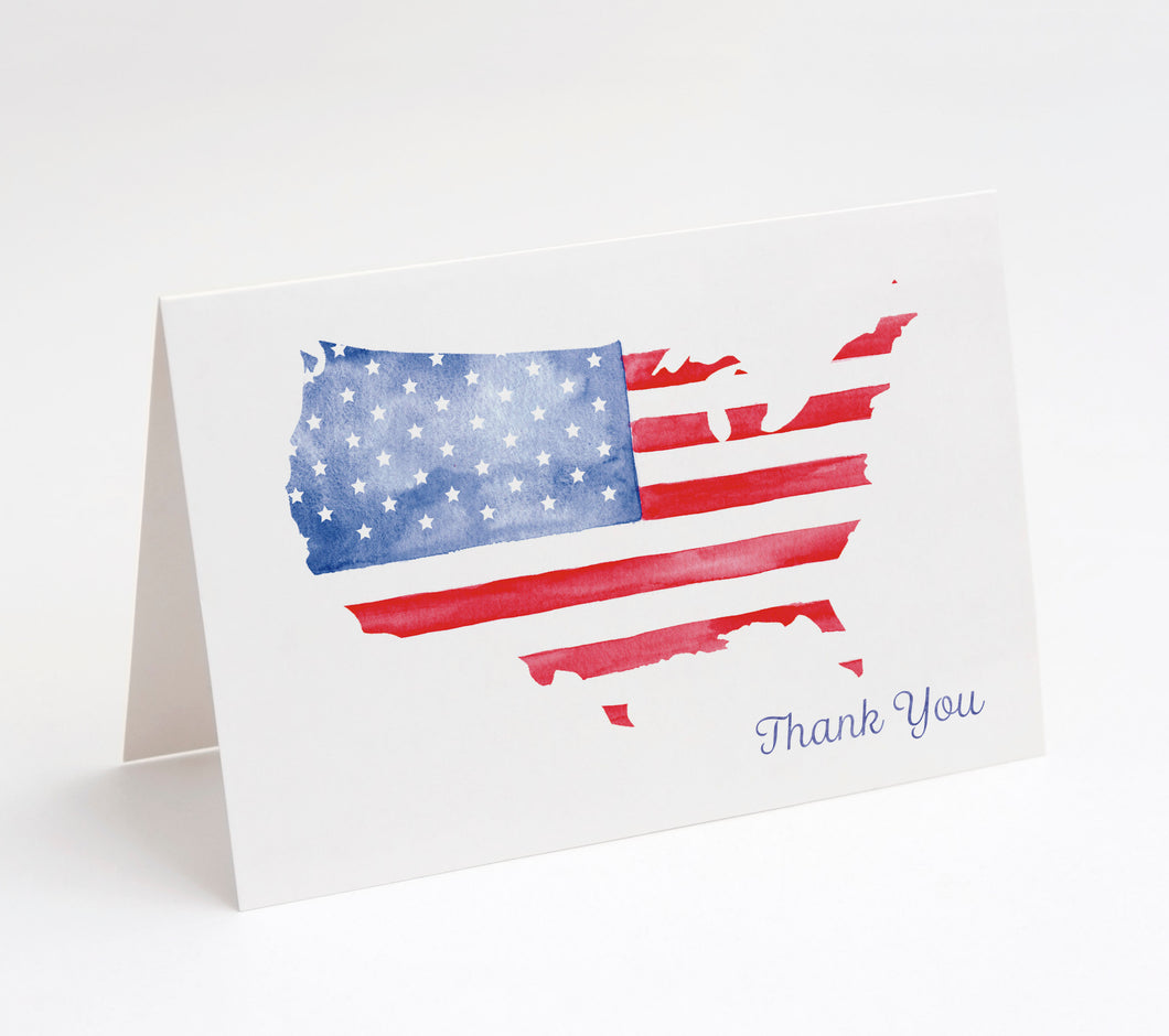 American Flag, Veteran's Day, Memorial Day, Military Appreciation Thank You Cards w/ White Envelopes, (25 Count), Made in the U.S.A.