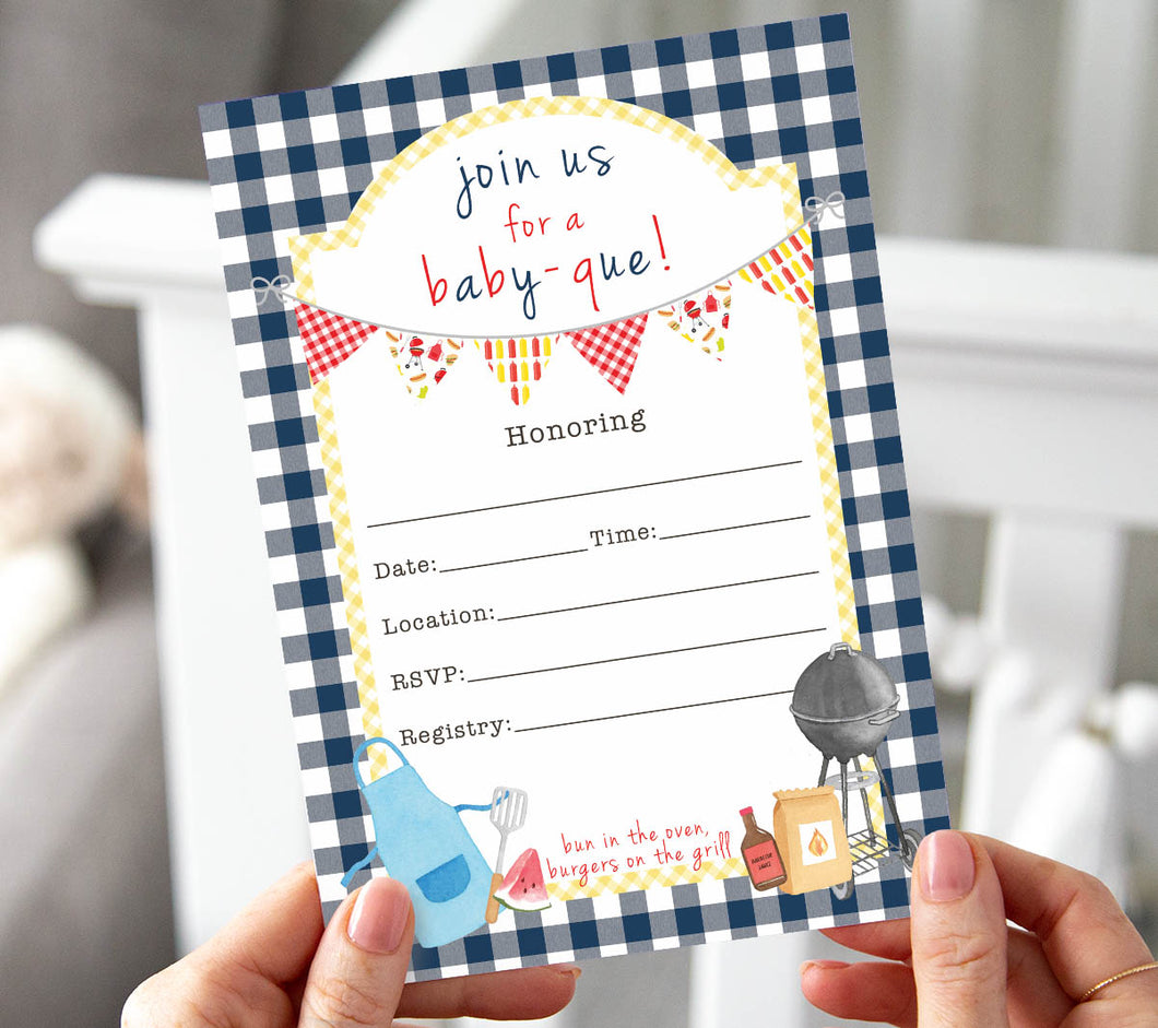 Baby-que Baby Shower Invitations w/ White Envelopes (25 Count)