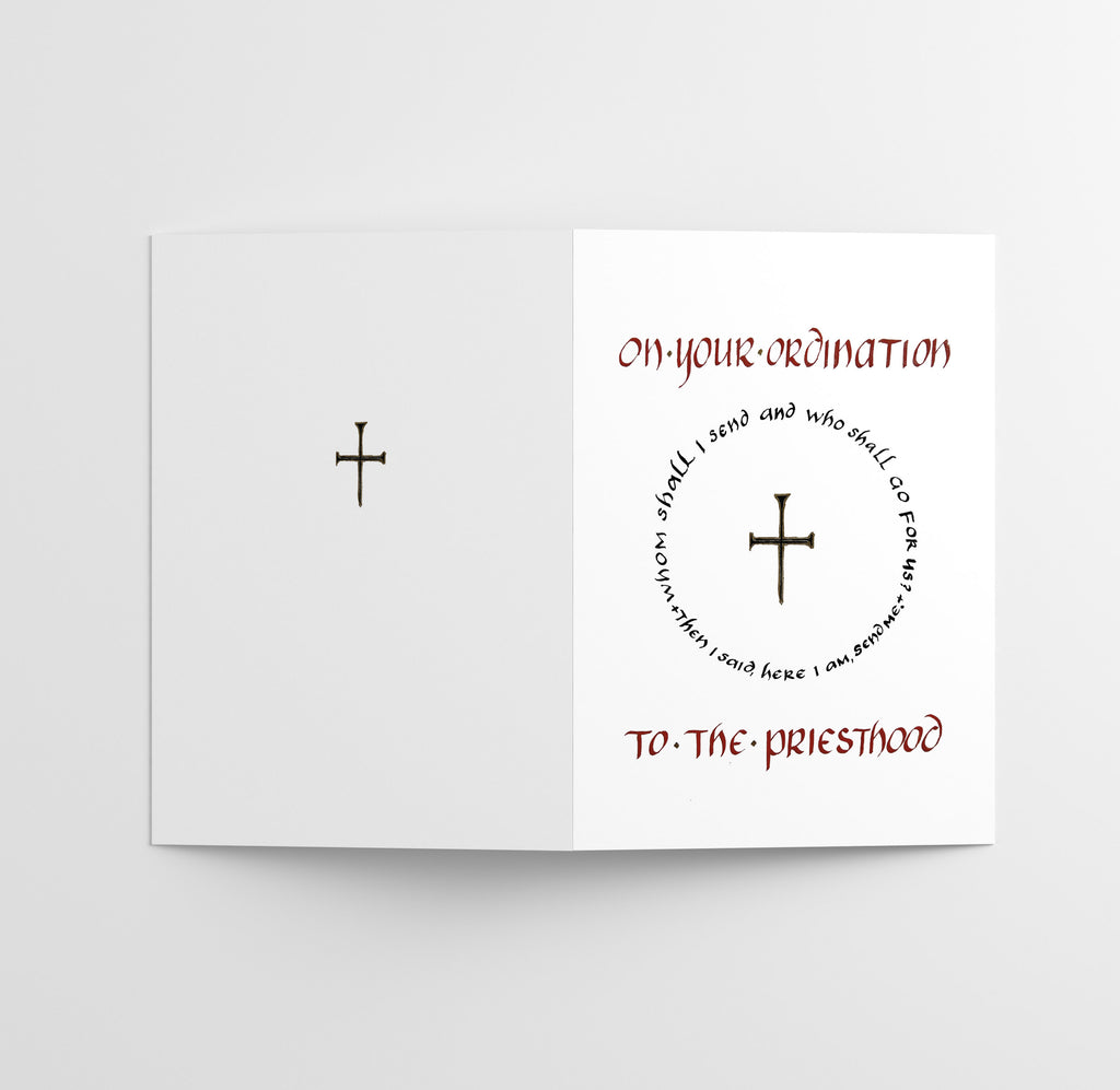 Calligraphy Priest Christian Ordination Card w/Envelope, 5x7 inches, Made in the USA