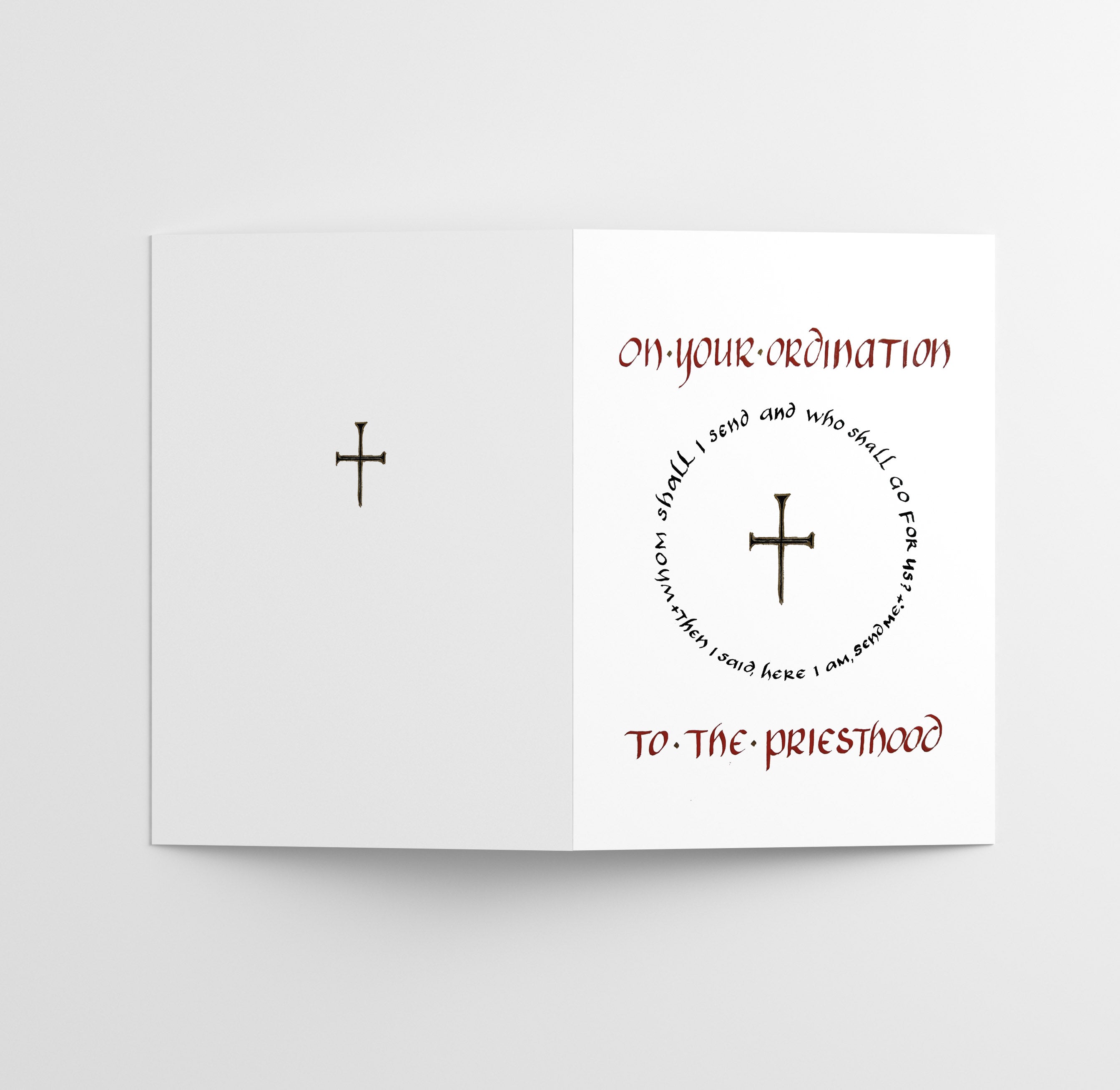 Calligraphy Priest Christian Ordination Card w/Envelope, 5x7 inches, Made in the USA