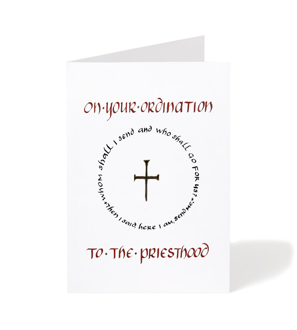 Calligraphy Priest Christian Ordination Card w/Envelope, 5x7 inches, Made in the USA