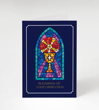Load image into Gallery viewer, Stained Glass Priest Ordination Card, 5x7, Single Card w/ Premium Envelope
