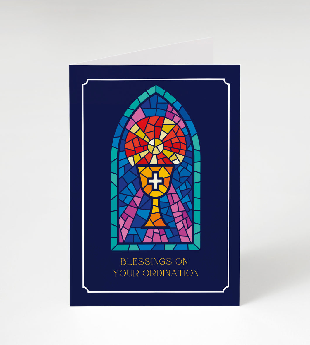 Stained Glass Priest Ordination Card, 5x7, Single Card w/ Premium Envelope