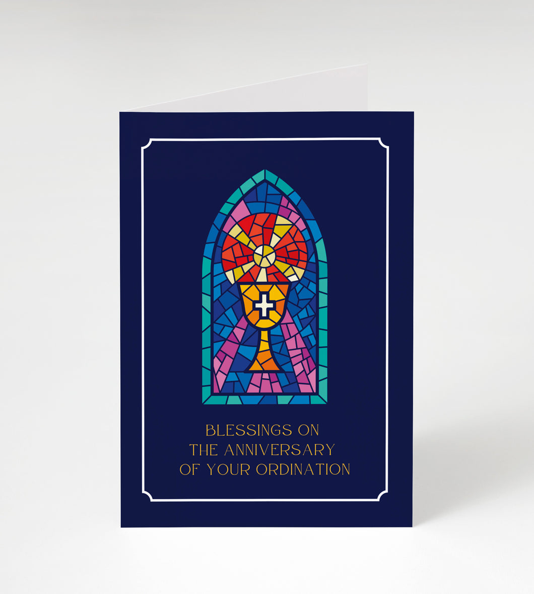 Stained Glass Priest Ordination Anniversary Card, 5x7, Single Card w/ Premium Envelope