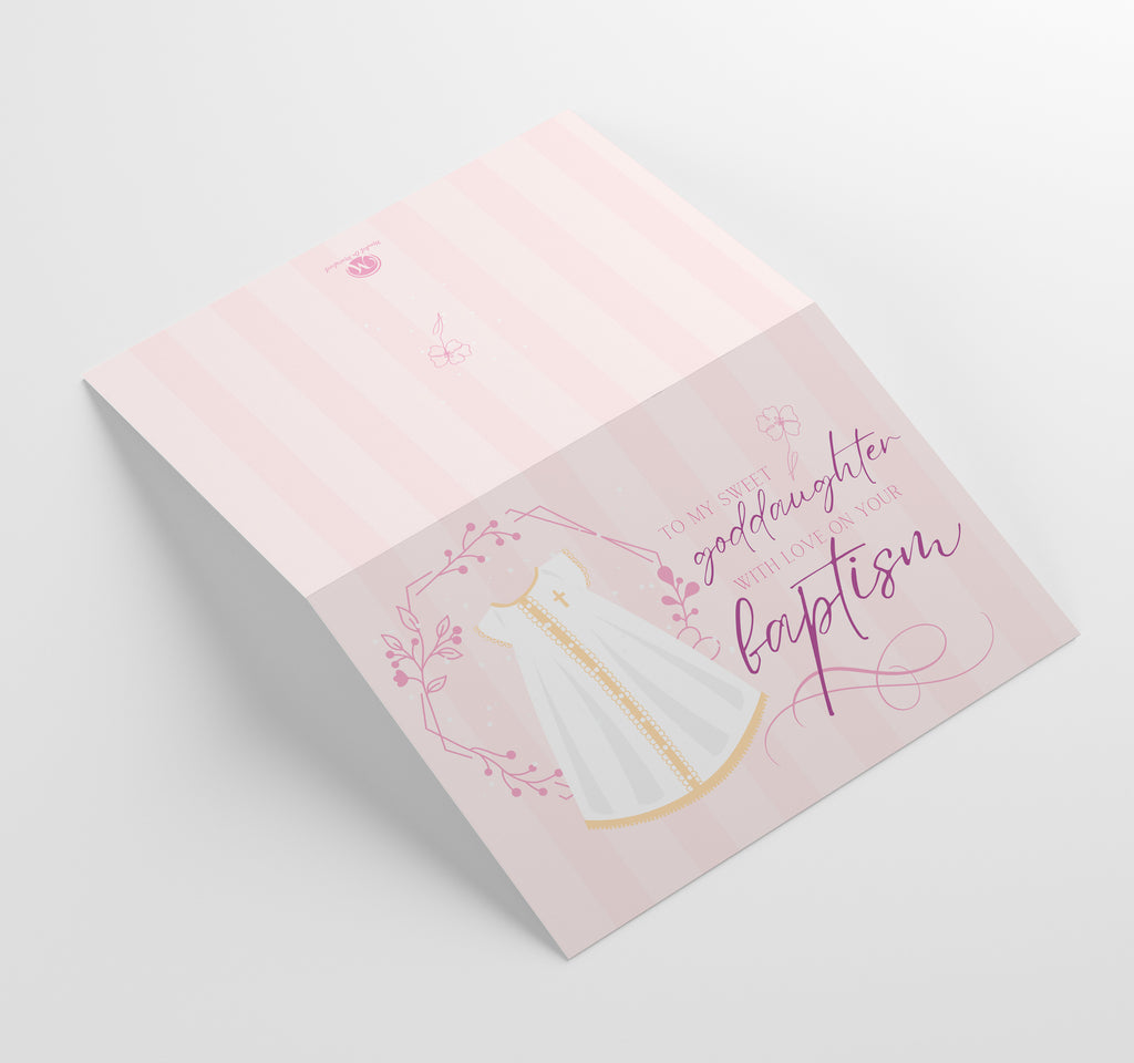 Sweet Pink Goddaughter Christian Baptism Greeting Card, 5"x7" Greeting Card w/Envelope, Made in the USA