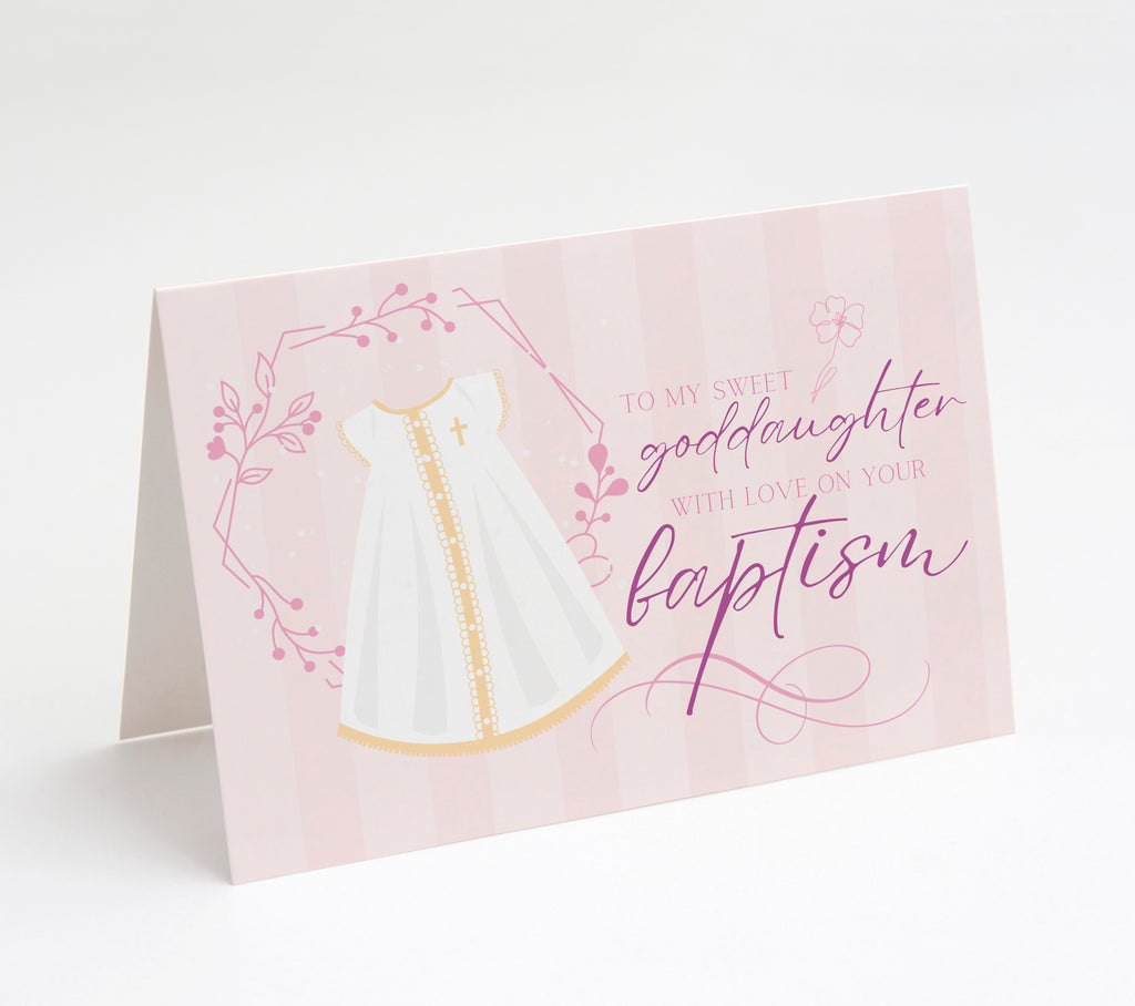 Sweet Pink Goddaughter Christian Baptism Greeting Card, 5"x7" Greeting Card w/Envelope, Made in the USA