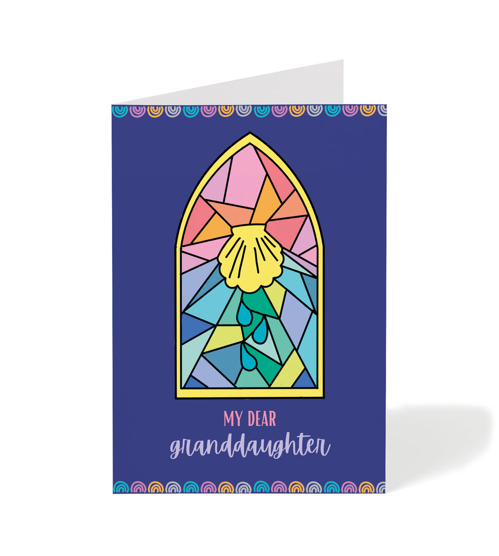 Stained Glass Granddaughter Christian Baptism Greeting Card, 5"x7" Greeting Card w/ Envelope, Made in the USA