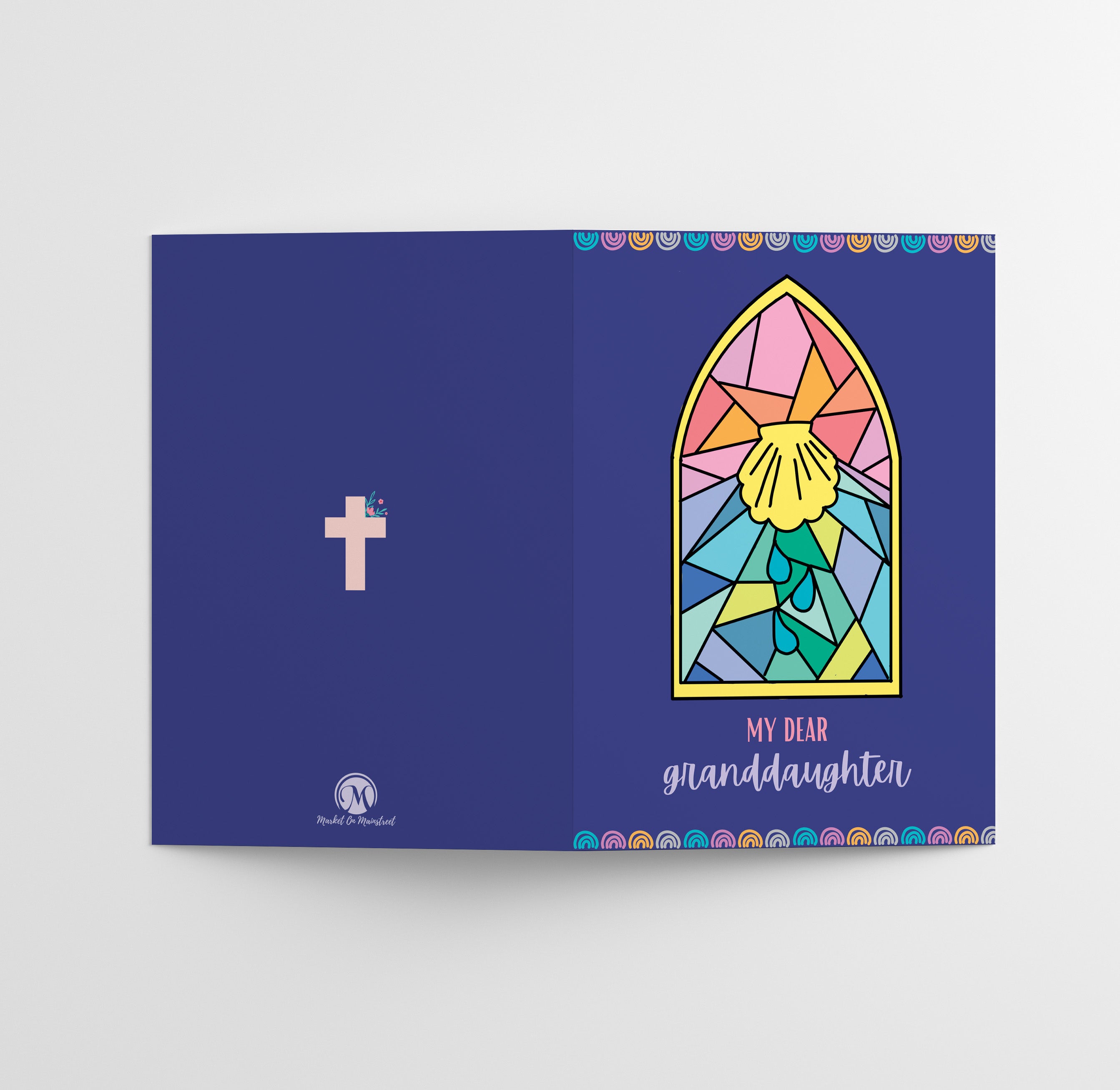 Stained Glass Granddaughter Christian Baptism Greeting Card, 5"x7" Greeting Card w/ Envelope, Made in the USA