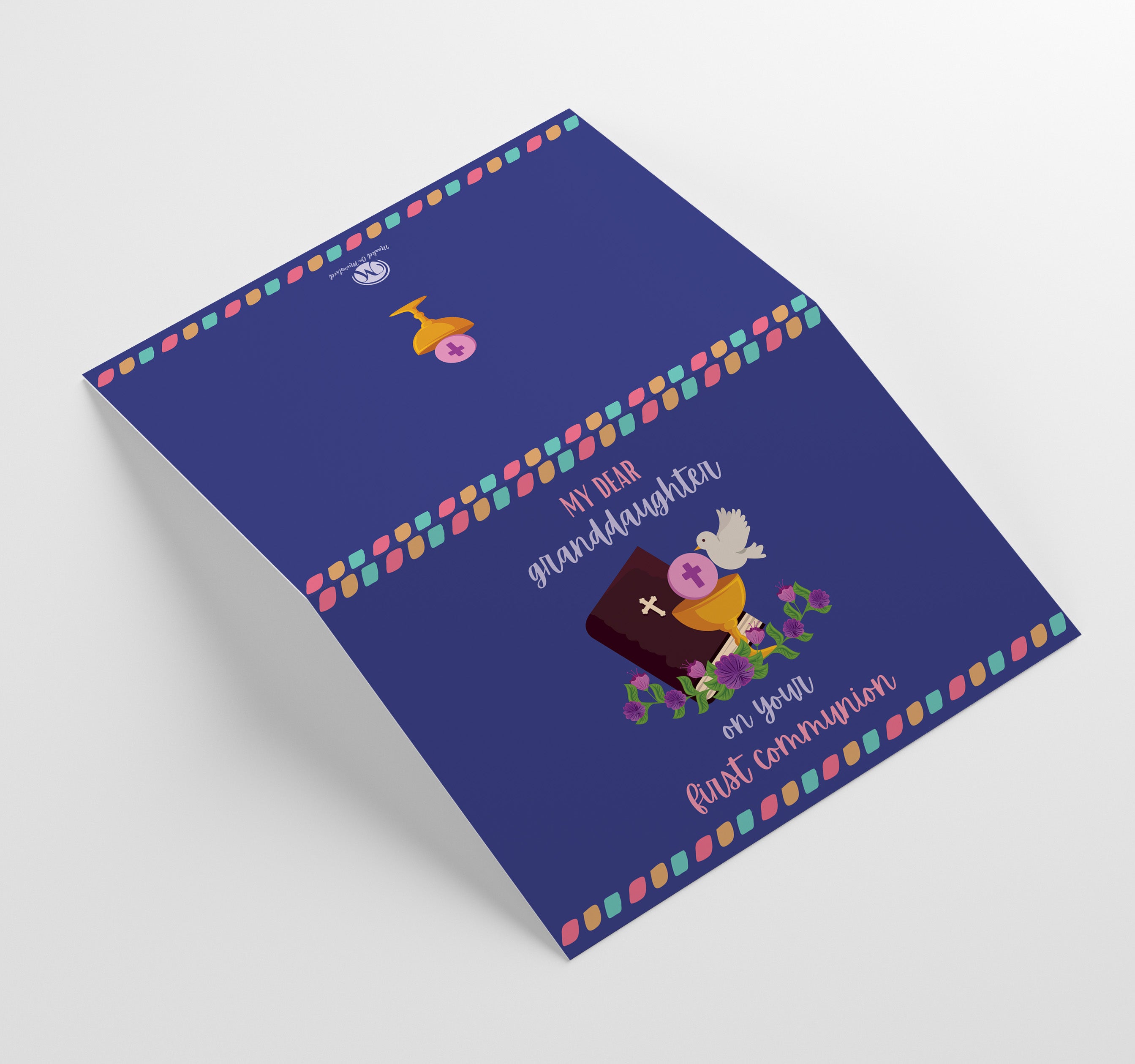 Stained Glass Granddaughter First Communion Christian Greeting Card, 5"x7" Greeting Card w/Envelope, Made in the USA