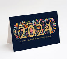 Load image into Gallery viewer, 2024 Bright Floral Happy New Year Cards w/ White Envelopes (25 Count)
