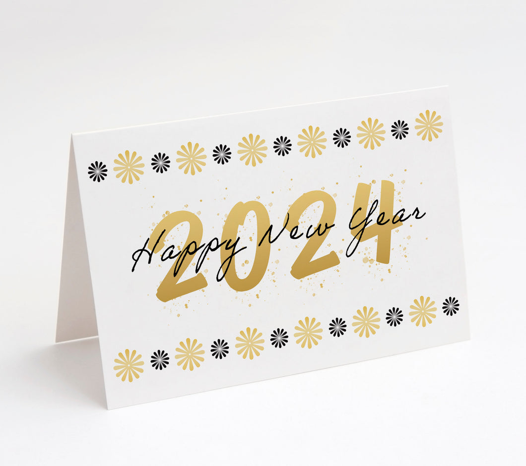 2024 Black & Gold Happy New Year Cards w/ White Envelopes (25 Count)