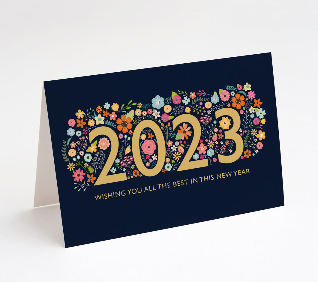 2023 Bright Floral Happy New Year Cards w/ White Envelopes (25 Count)