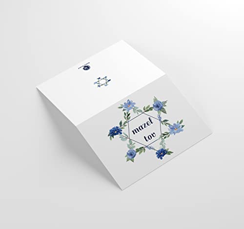Blue Floral Mazel Tov Cards w/ White Envelopes, 25 Count, Made in the USA