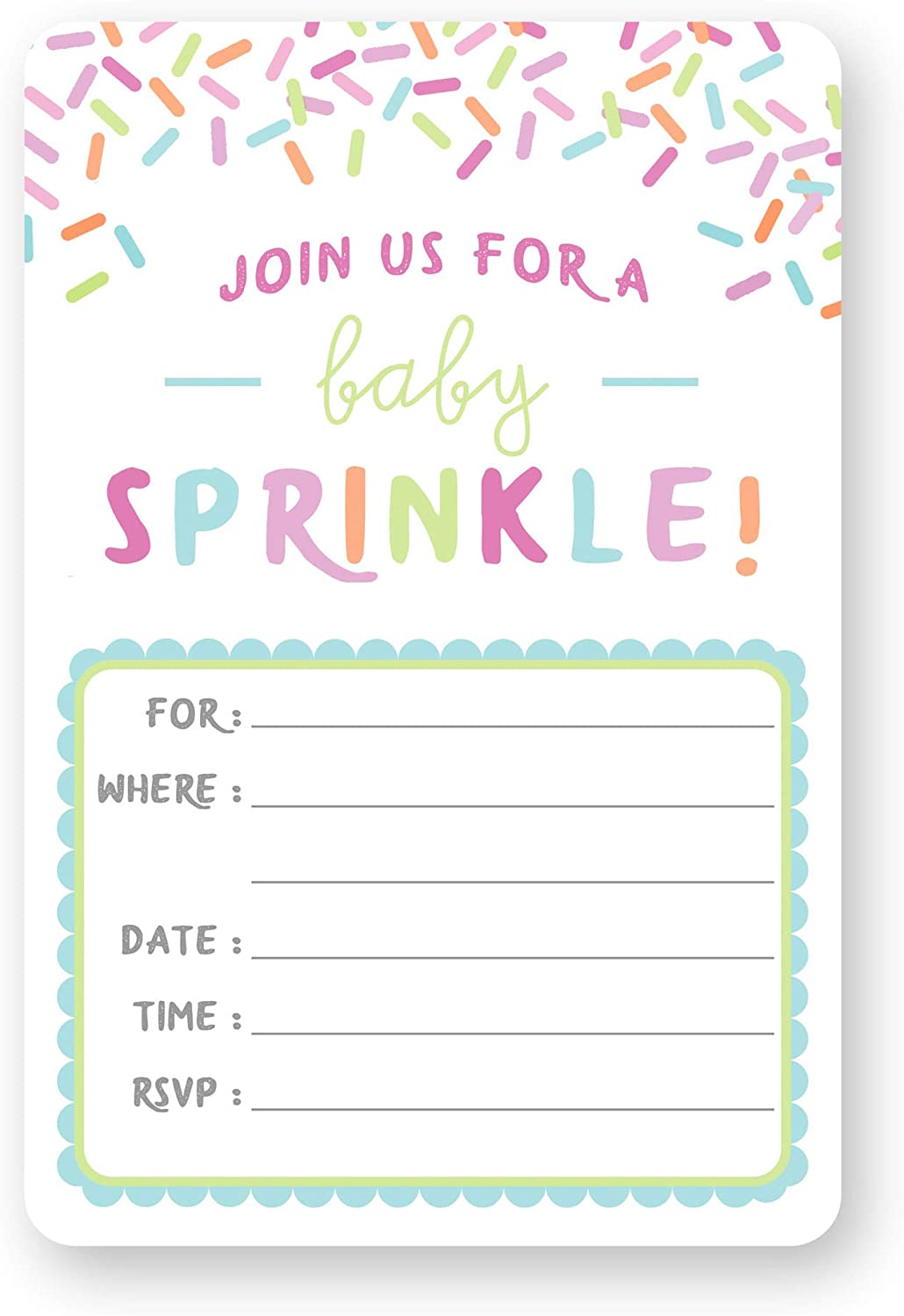 Baby Sprinkle Baby Shower Invitations w/ White Envelopes (25 Count)