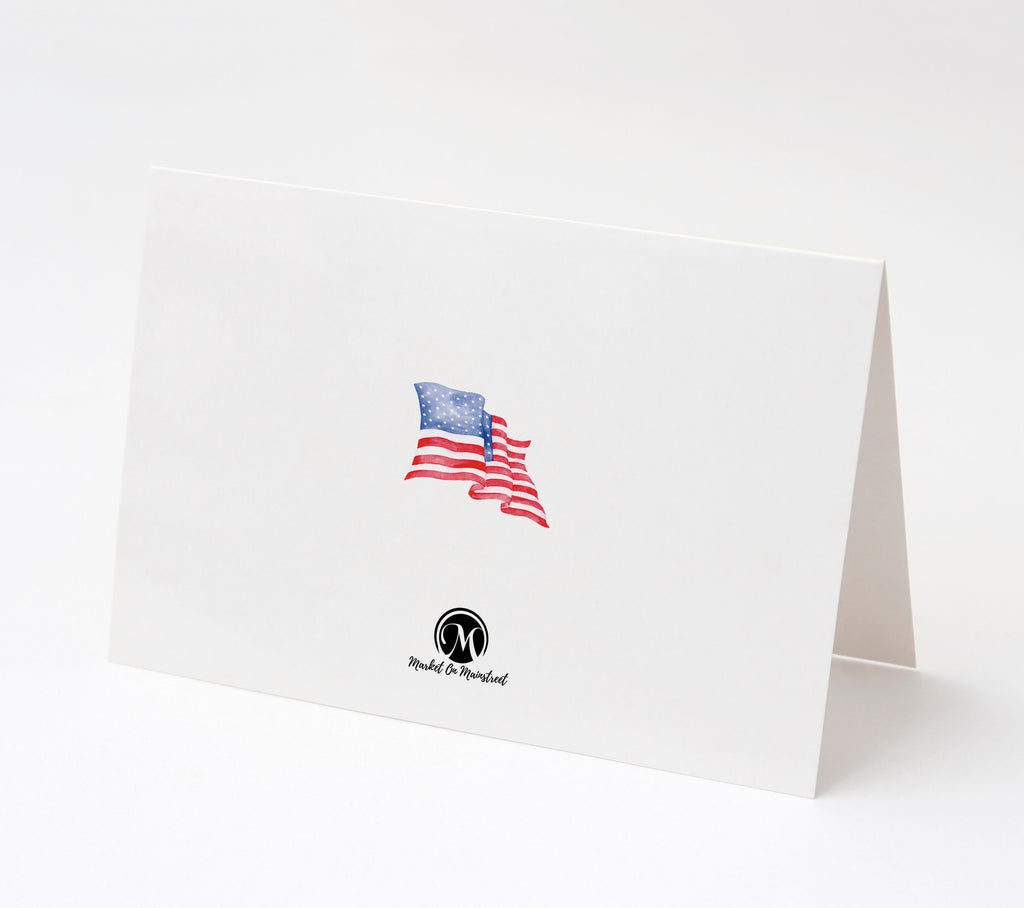 American Flag, Veteran's Day, Memorial Day, Military Appreciation Thank You Cards w/ White Envelopes, (25 Count), Made in the U.S.A.