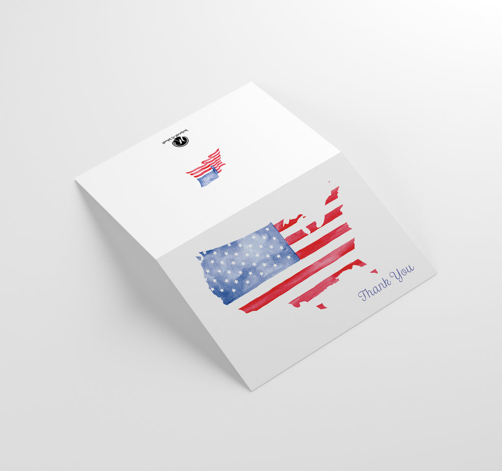 American Flag, Veteran's Day, Memorial Day, Military Appreciation Thank You Cards w/ White Envelopes, (25 Count), Made in the U.S.A.