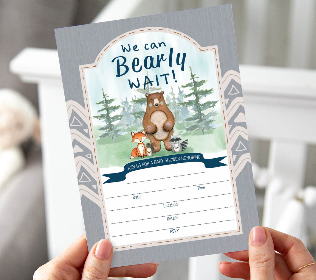 Bearly Wait Baby Shower Invitations w/ White Envelopes (25 Count)