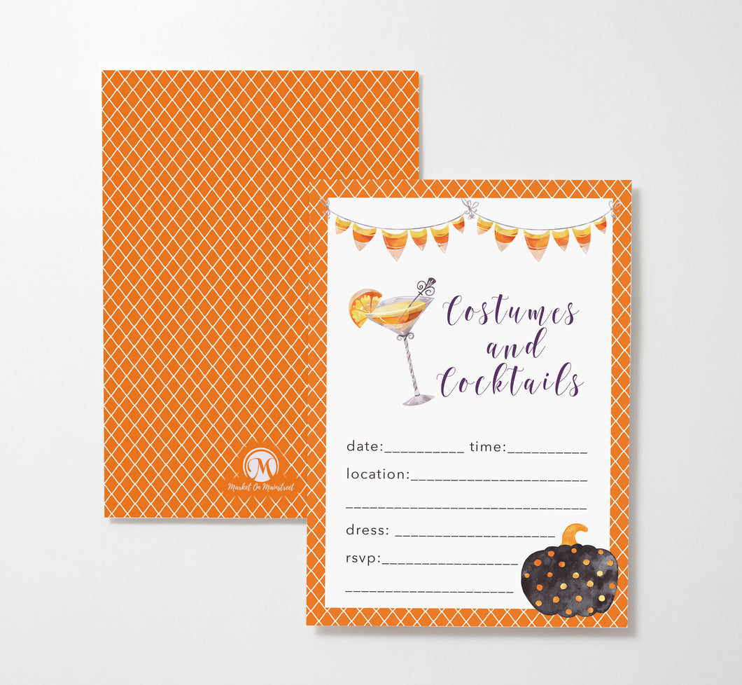 Costumes and Cocktails Halloween Party Invitations w/ White Envelopes (25 Count)