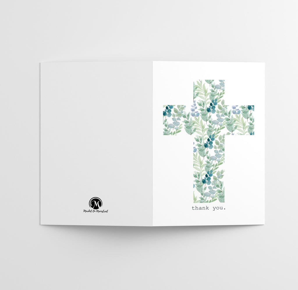 Sympathy/Funeral Thank You Cards - Floral Cross w/ Envelopes (25 Count)