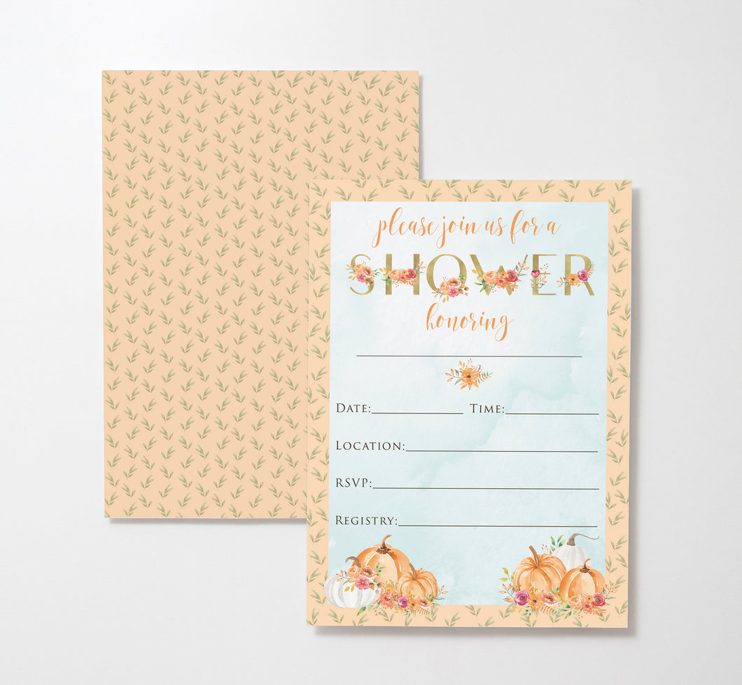 Fall Floral Bridal or Baby Shower Invitations w/ White Envelopes (25 Count)