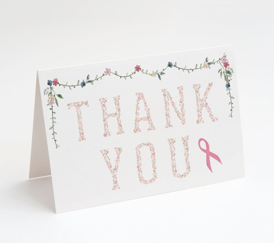 Pink Floral - Breast Cancer Support Thank You Cards w/ White Envelopes (25 Count)