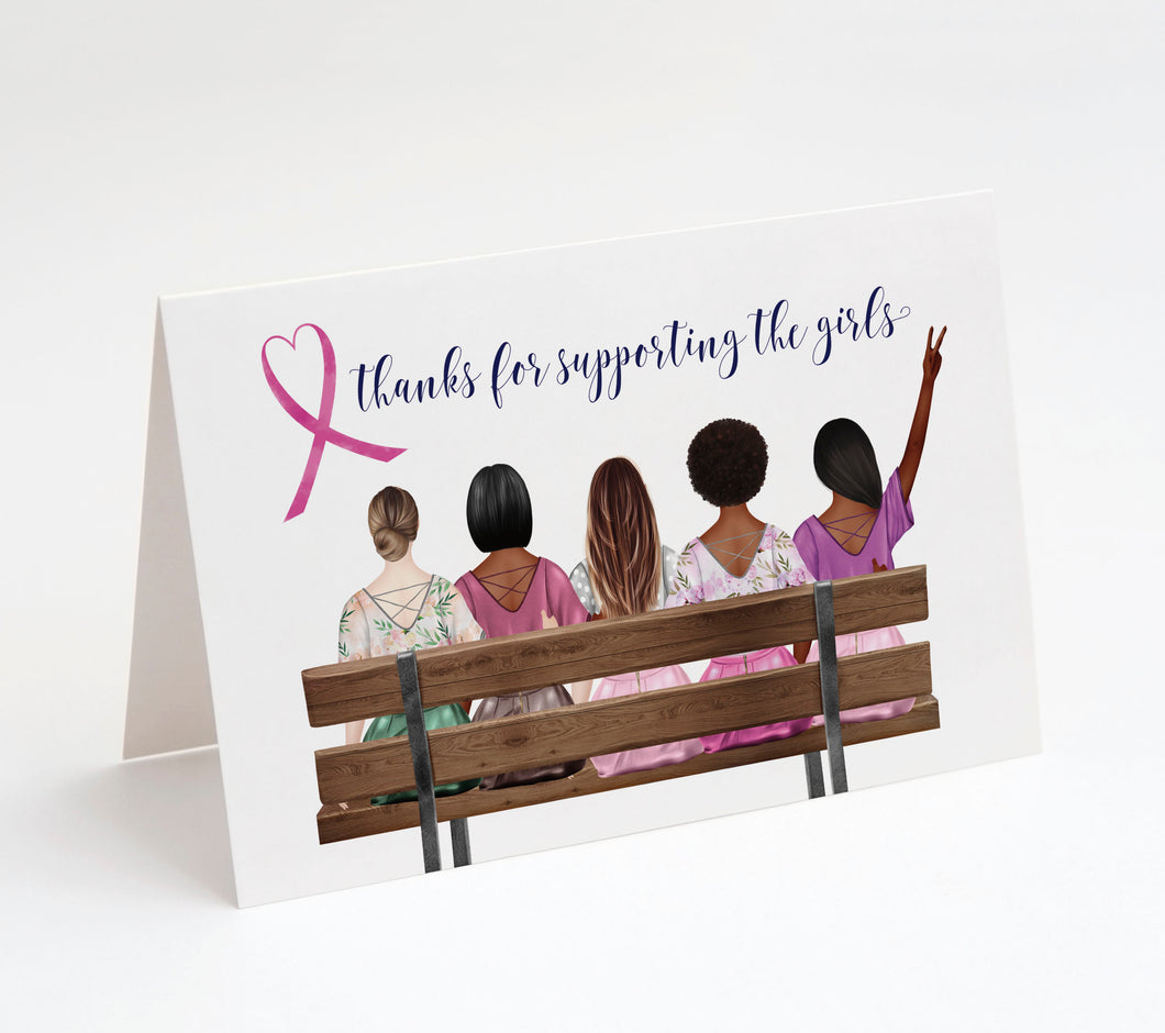 Support The Girls - Breast Cancer Support Thank You Cards w/ White Envelopes (100 Count)