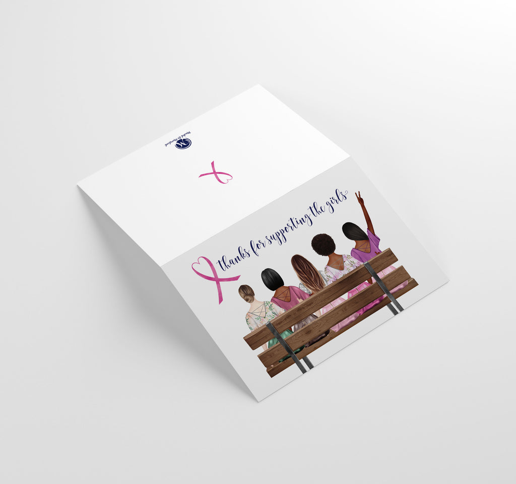 Support The Girls - Breast Cancer Support Thank You Cards w/ White Envelopes (100 Count)