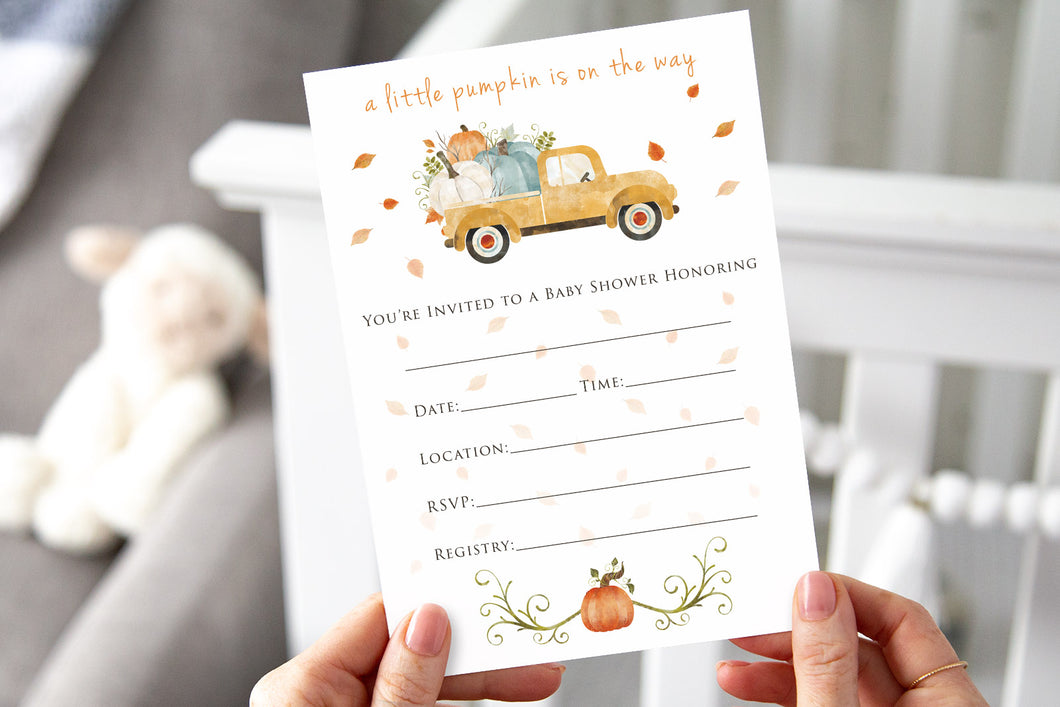 Little Pumpkin Baby Shower Invitations w/ White Envelopes (25 Count)