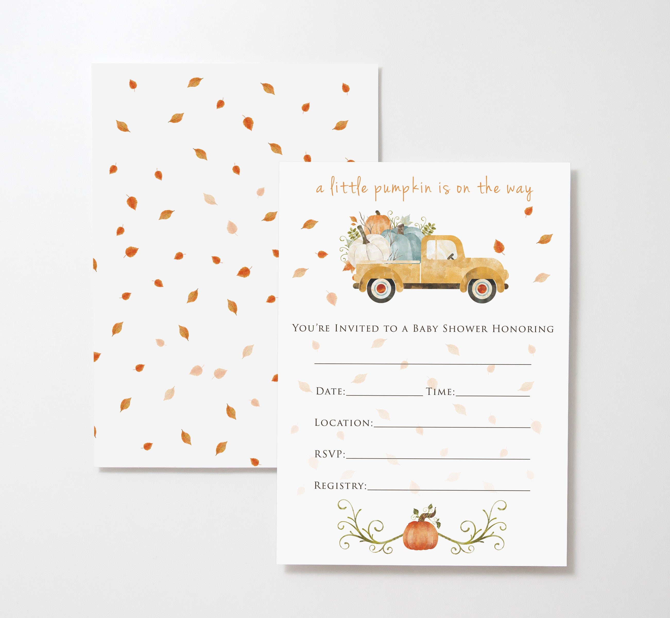 Little Pumpkin Baby Shower Invitations w/ White Envelopes (25 Count)