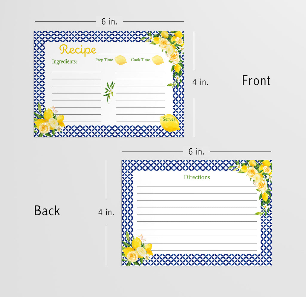 Mediterranean Lemon Recipe Cards, 4x6 inches, (50 count)