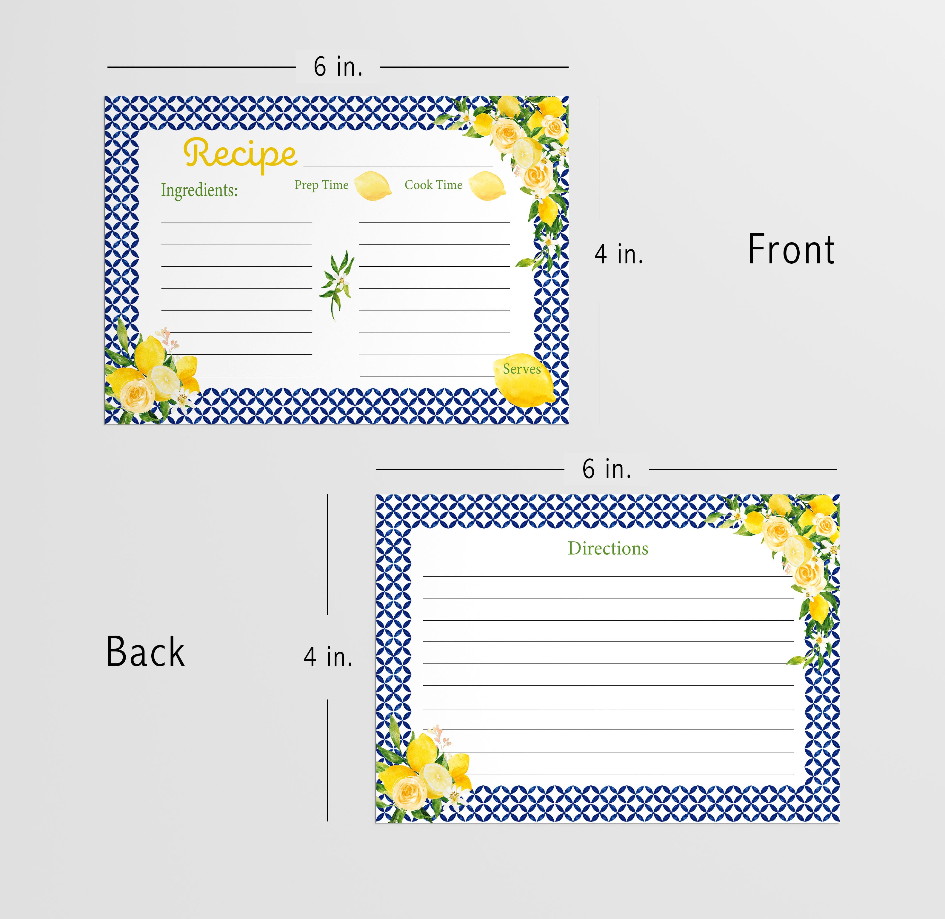 Mediterranean Lemon Recipe Cards, 4x6 inches, (50 count)