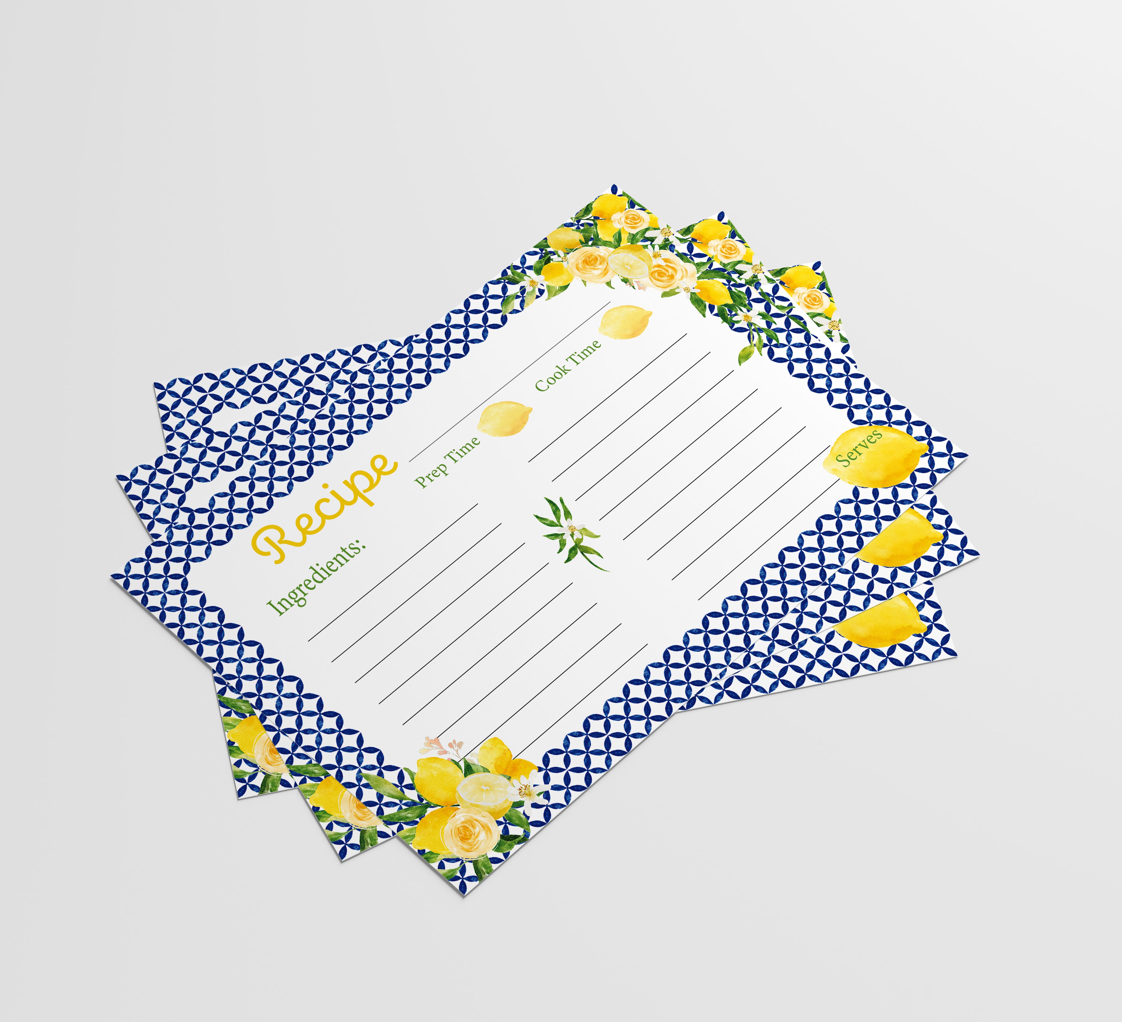 Mediterranean Lemon Recipe Cards, 4x6 inches, (50 count)