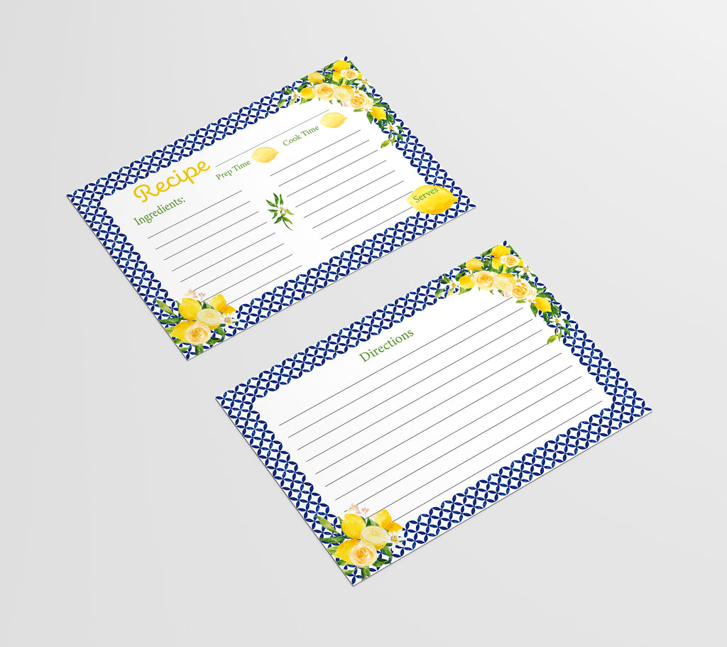 Mediterranean Lemon Recipe Cards, 4x6 inches, (50 count)