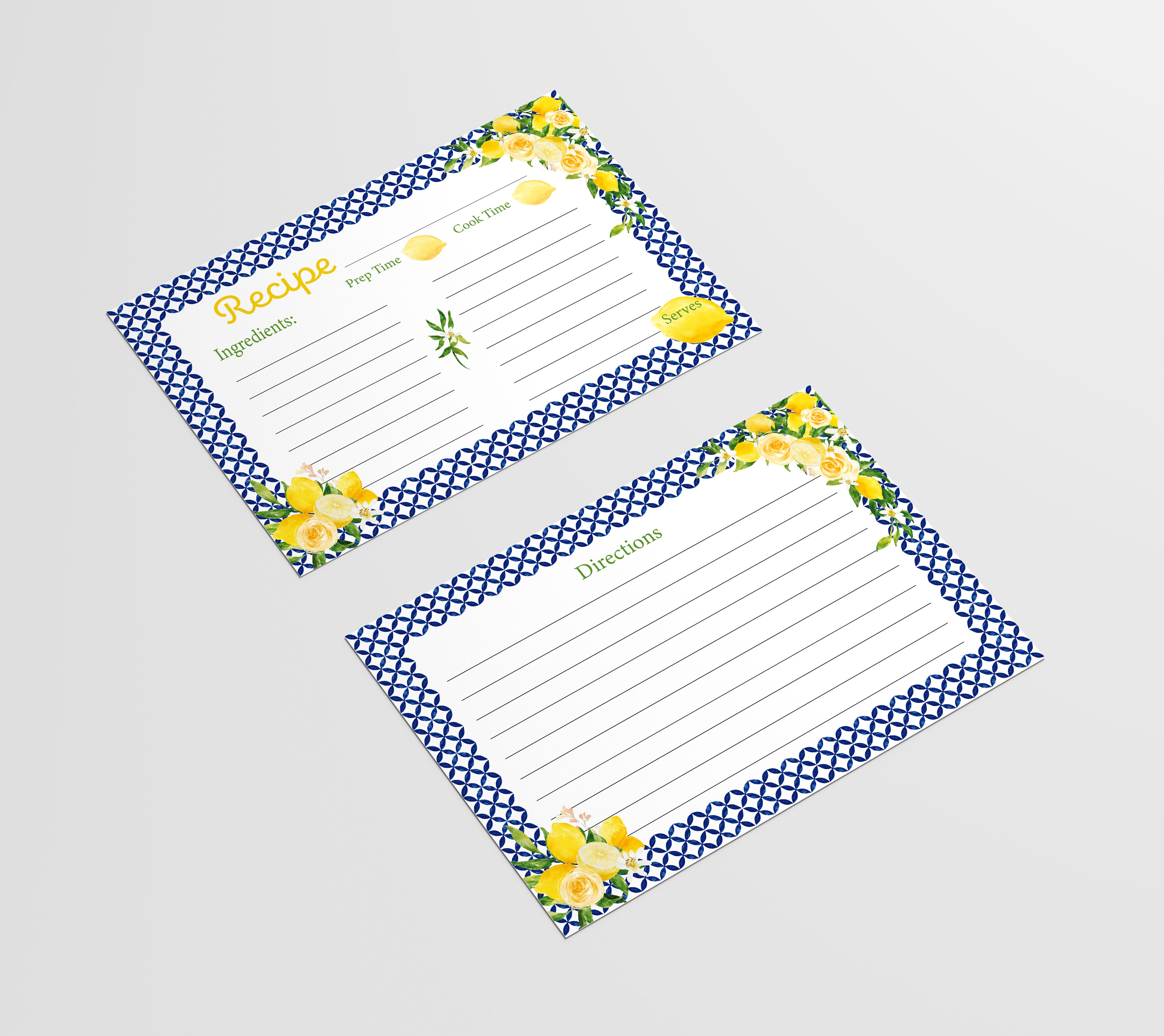 Mediterranean Lemon Recipe Cards, 4x6 inches, (50 count)
