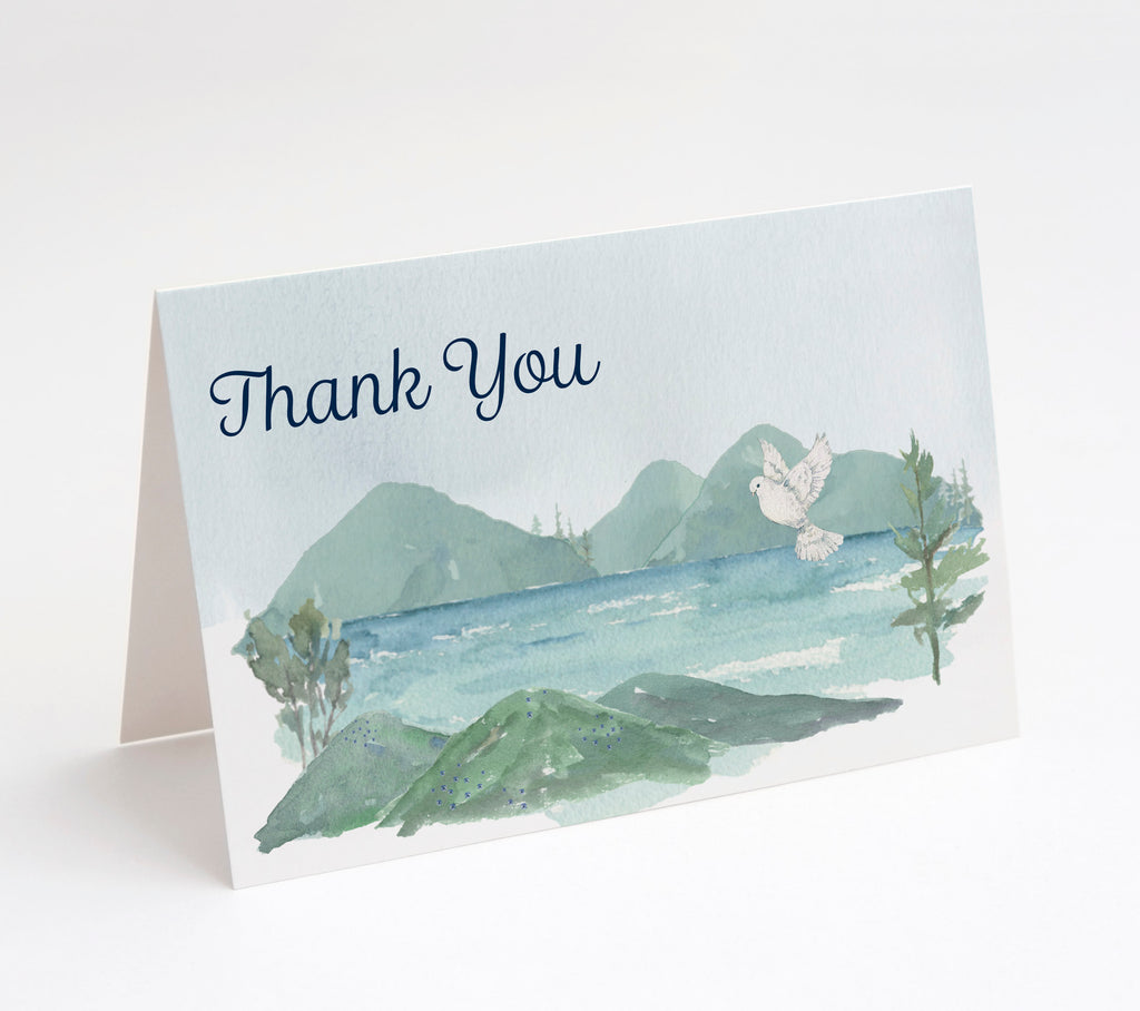 Sympathy/Funeral Thank You Cards - Watercolor Mountain w/ Envelopes (25 Count)