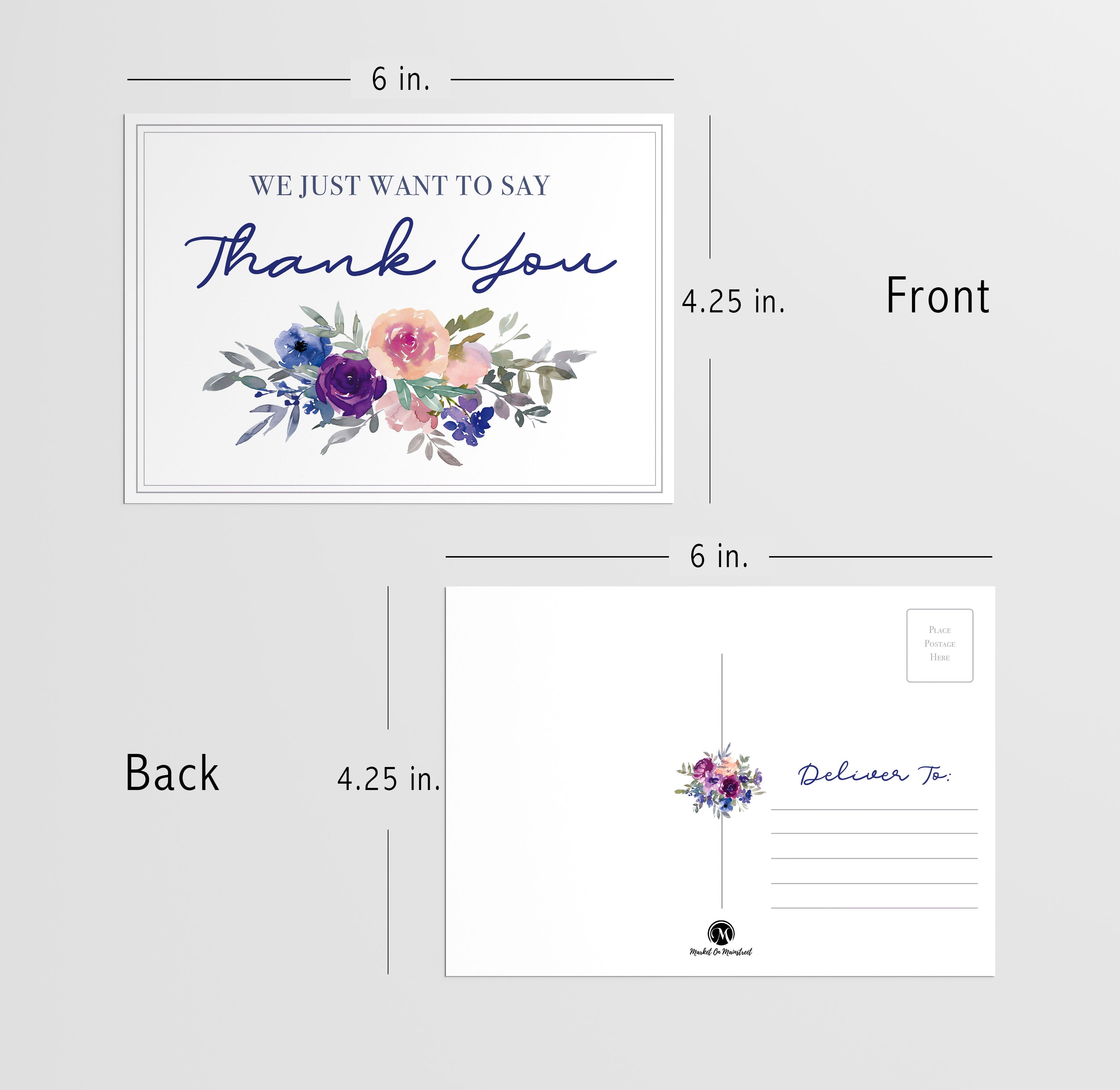 Purple Floral Bridal/Wedding Thank You Postcards (50 Count)