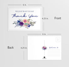 Load image into Gallery viewer, Purple Floral Bridal/Wedding Thank You Postcards (50 Count)
