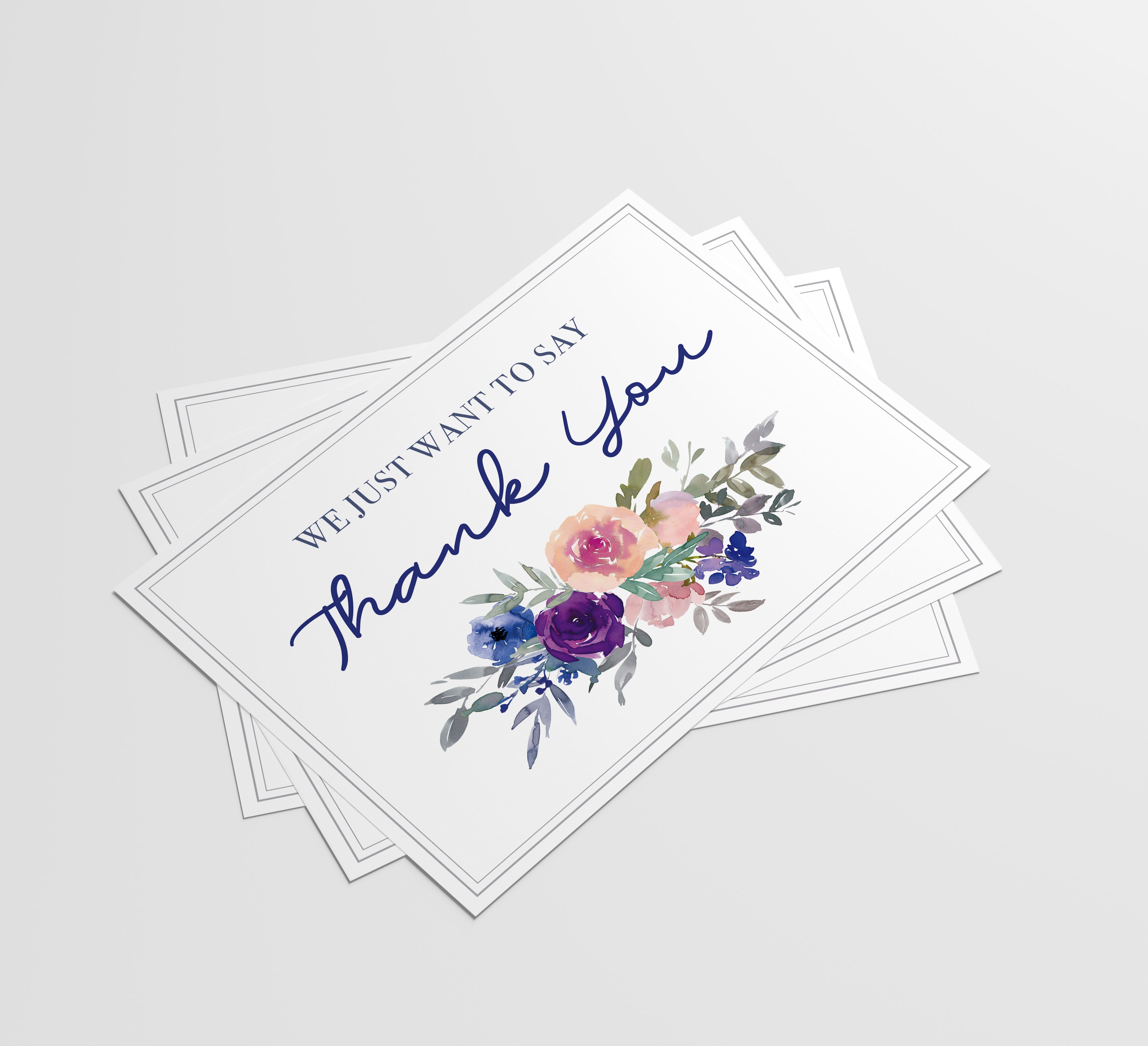 Purple Floral Bridal/Wedding Thank You Postcards (50 Count)