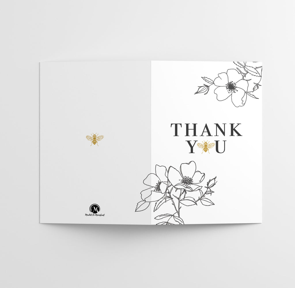 Bumble Bee Thank You Cards w/ White Envelopes, Blank Inside, 25 Count, Made in the U.S.A