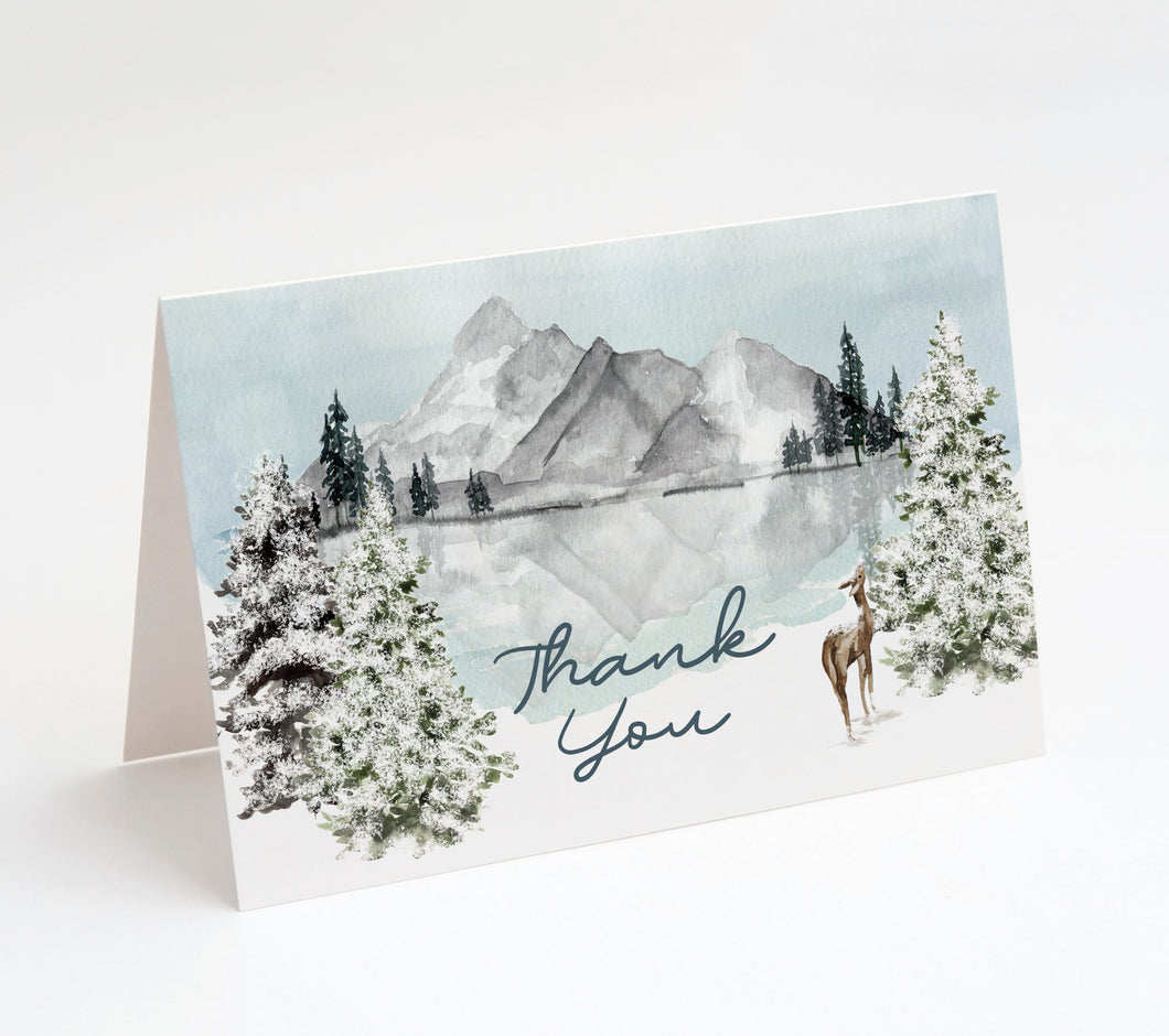 Sympathy/Funeral Thank You Cards - Snowy Mountain w/ Envelopes (25 Count)