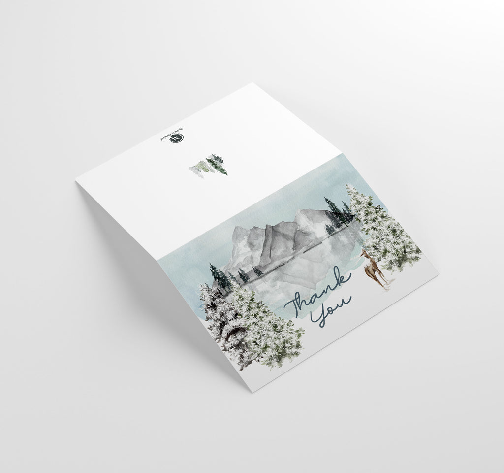 Sympathy/Funeral Thank You Cards - Snowy Mountain w/ Envelopes (25 Count)