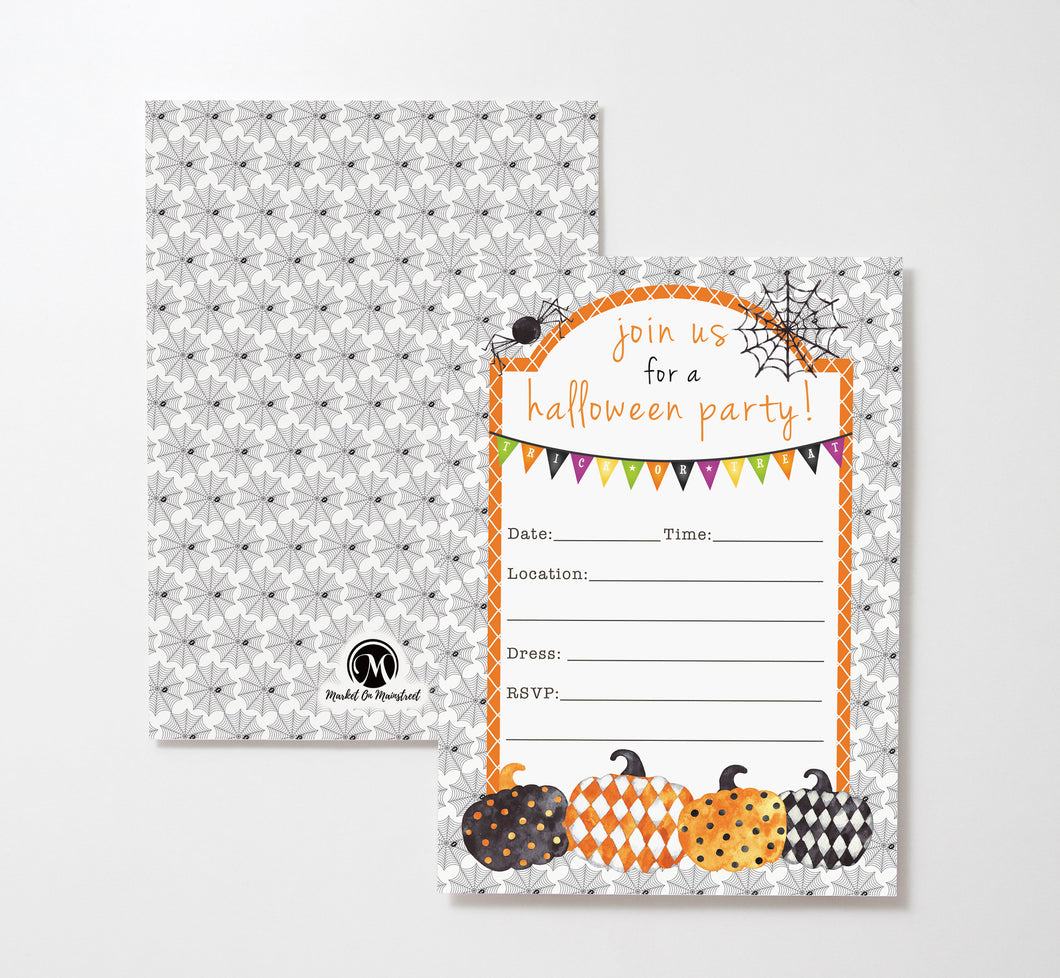Spider Webs Halloween Party Invitations, 25 Cards with Envelopes, Made In The USA