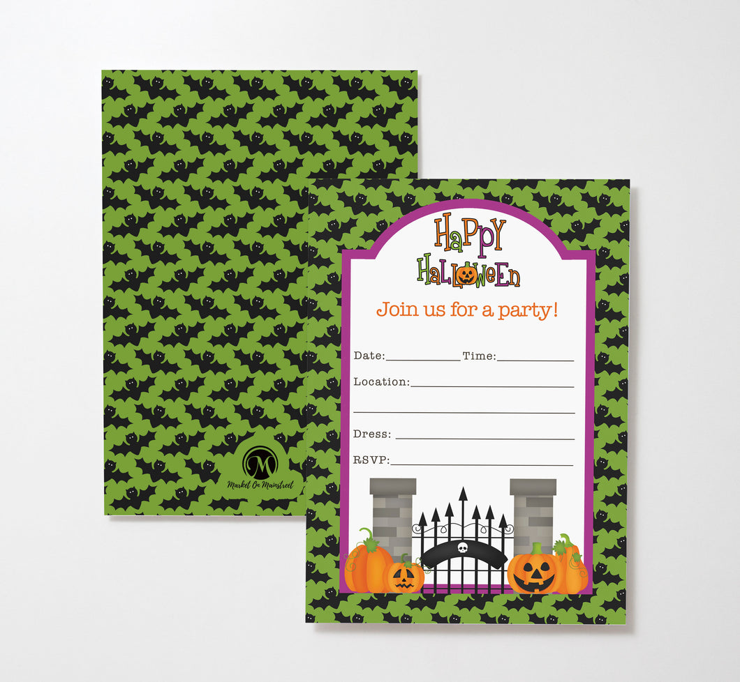 Spooky Bats Kids Halloween Party Invitations, 25 Cards with Envelopes, Made In The USA