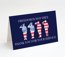 Load image into Gallery viewer, American Flag, Veteran&#39;s Day, Memorial Day, Military Appreciation Thank You Cards w/ White Envelopes, (25 Count), Made in the U.S.A.
