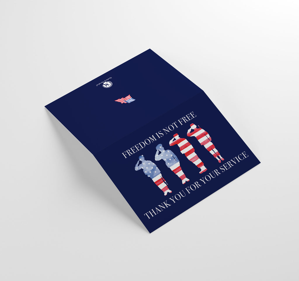 American Flag, Veteran's Day, Memorial Day, Military Appreciation Thank You Cards w/ White Envelopes, (25 Count), Made in the U.S.A.